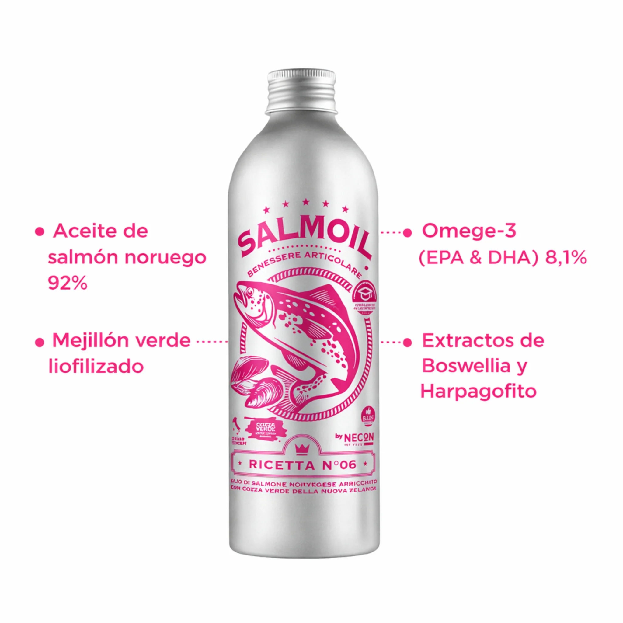 Aceite de Salmón Necon Salmoil Ricetta 6 Joint Wellness – Aceite de salmón para articulaciones de perros y gatos - Image 3