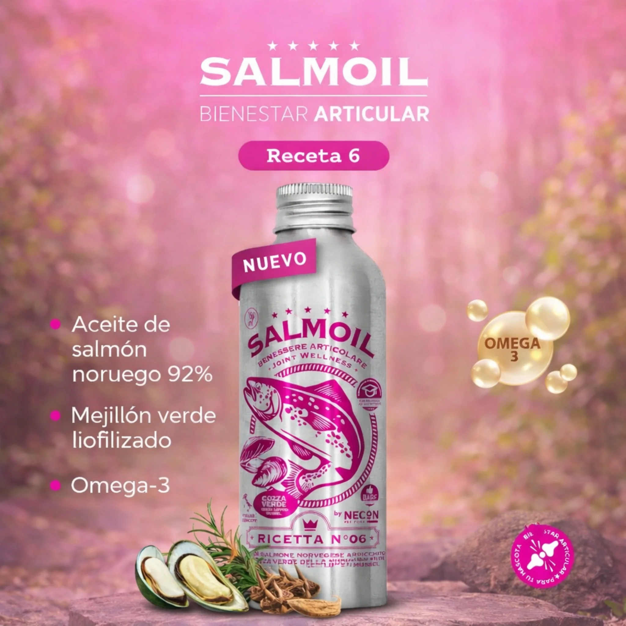 Aceite de Salmón Necon Salmoil Ricetta 6 Joint Wellness – Aceite de salmón para articulaciones de perros y gatos - Image 4