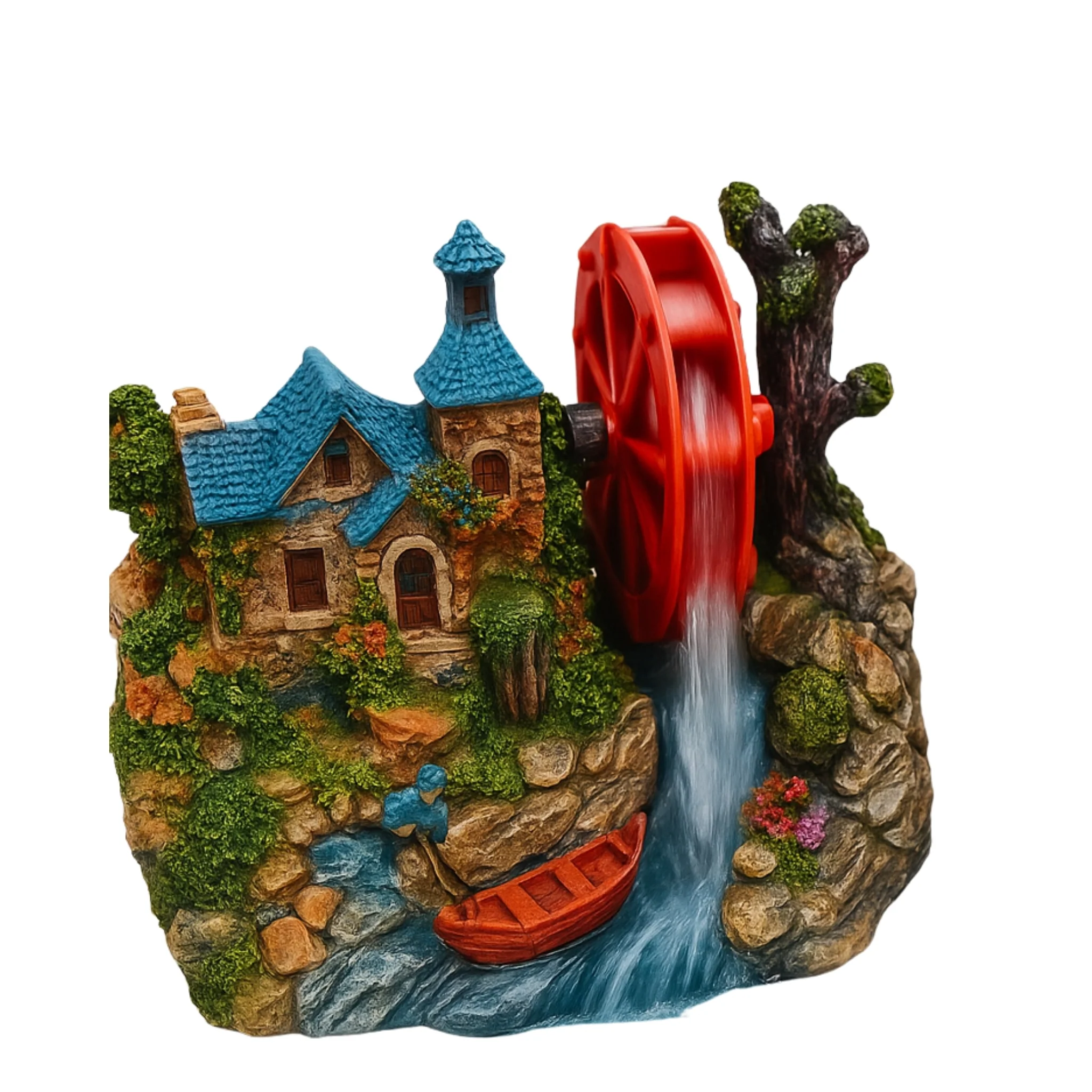 Adorno de Resina para Acuario con Rueda de Agua Giratoria – Estilo Cabaña Europea - Image 2