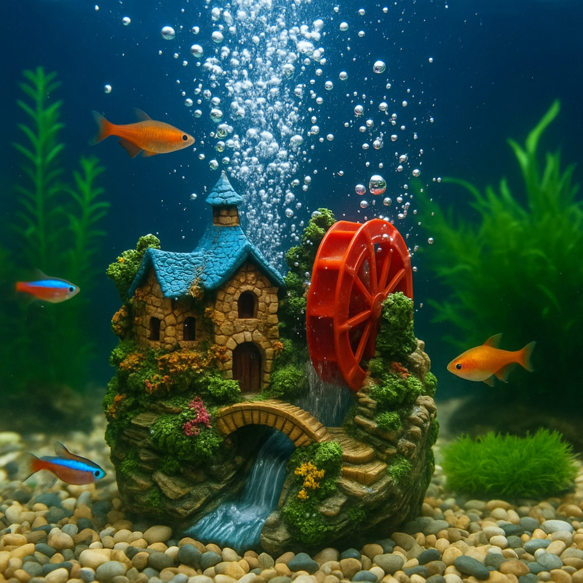 Adorno de Resina para Acuario con Rueda de Agua Giratoria – Estilo Cabaña Europea - Image 3