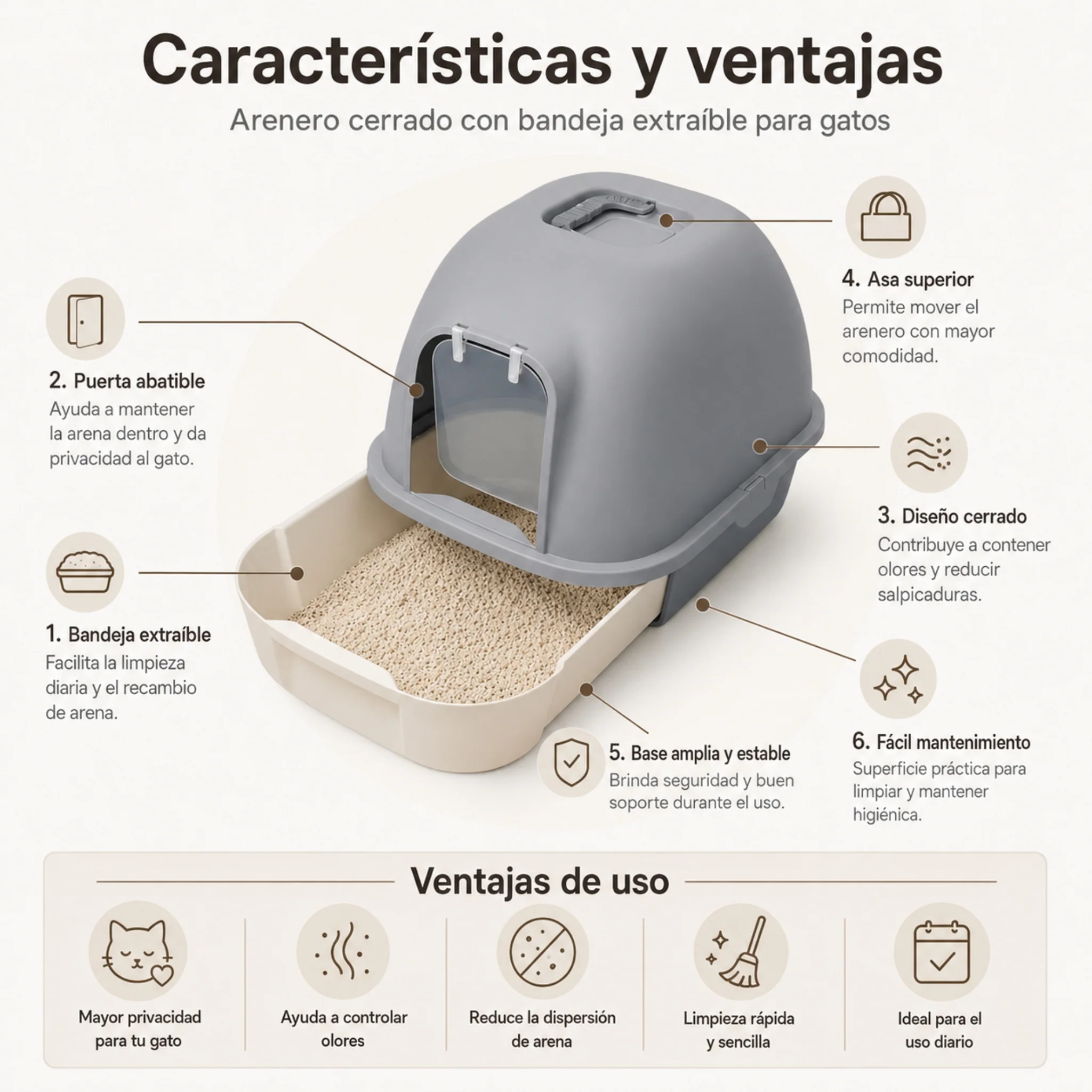 Arenero Cubierto para Gatos con Bandeja Extraíble - Image 2