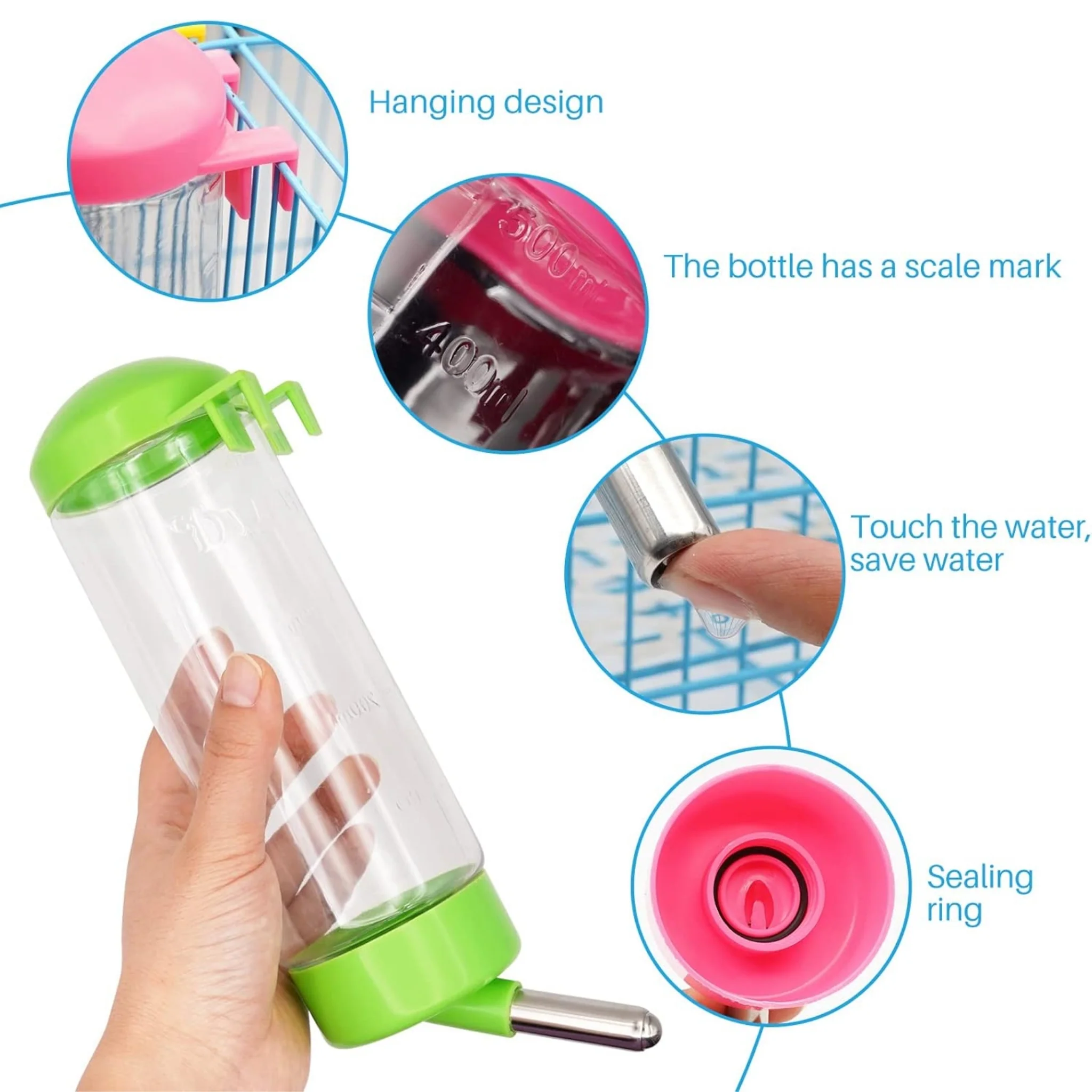 Bebedero de Agua para Conejos, Hamsters, Perros, Gatos 500 ml Antigoteo - Image 3