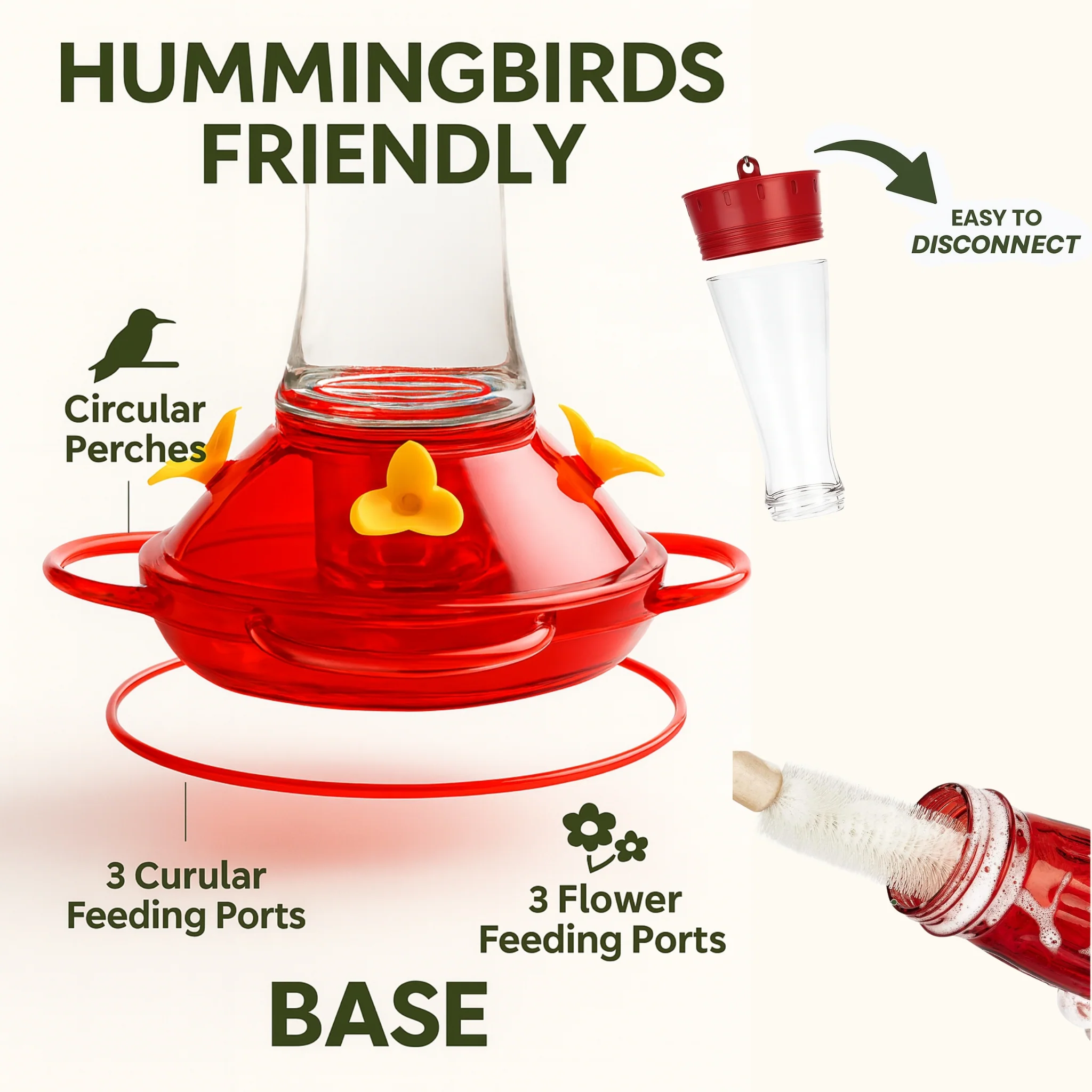 Bebedero para Colibrí de Vidrio con Puertos de Alimentación - Image 3