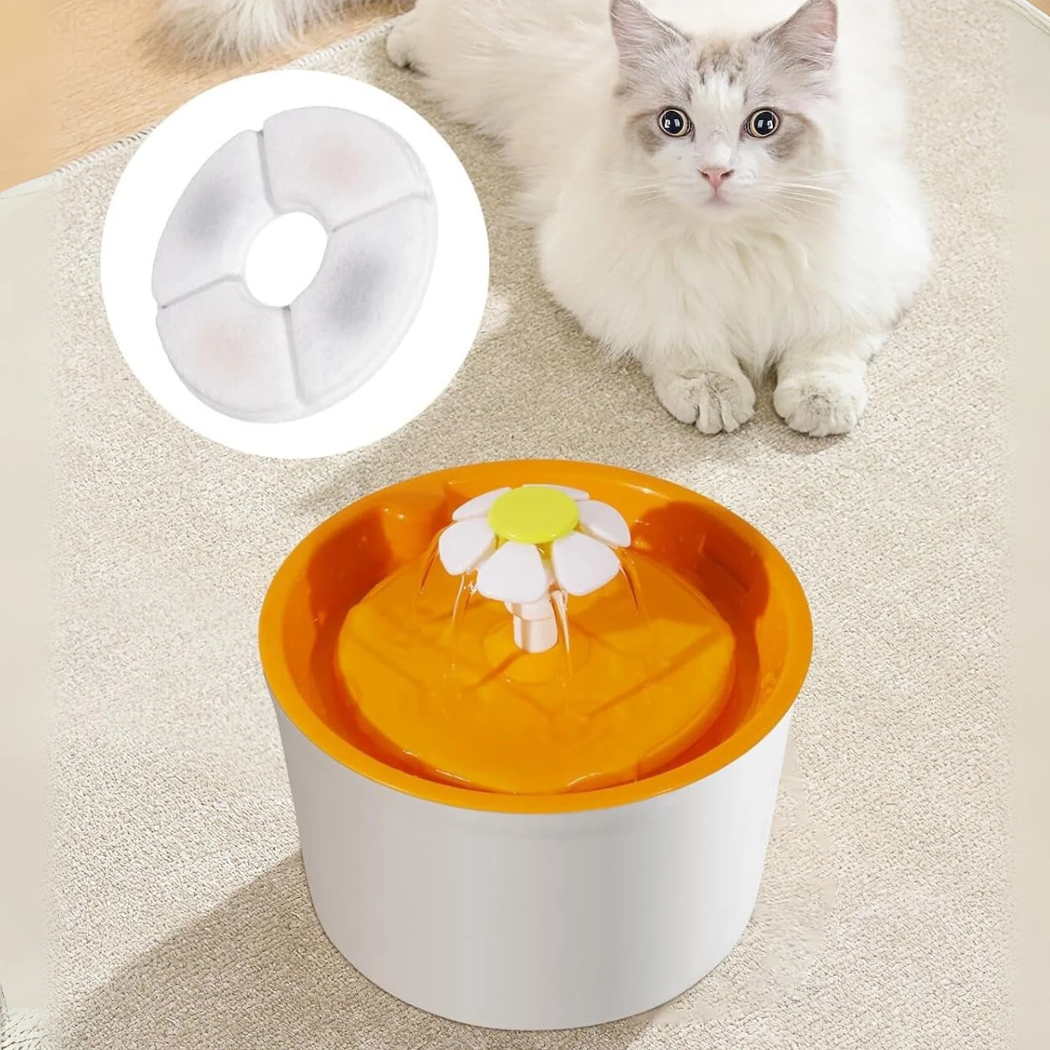 Fuente de Agua Redonda para Gatos con Flor y Filtro de Carbón - Image 3
