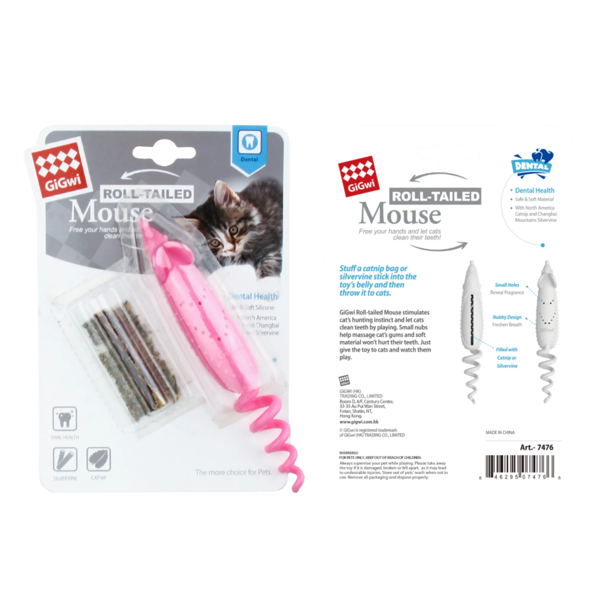 GiGwi Roll-Tailed Mouse – Juguete Interactivo Dental para Gatos con Catnip - Image 3