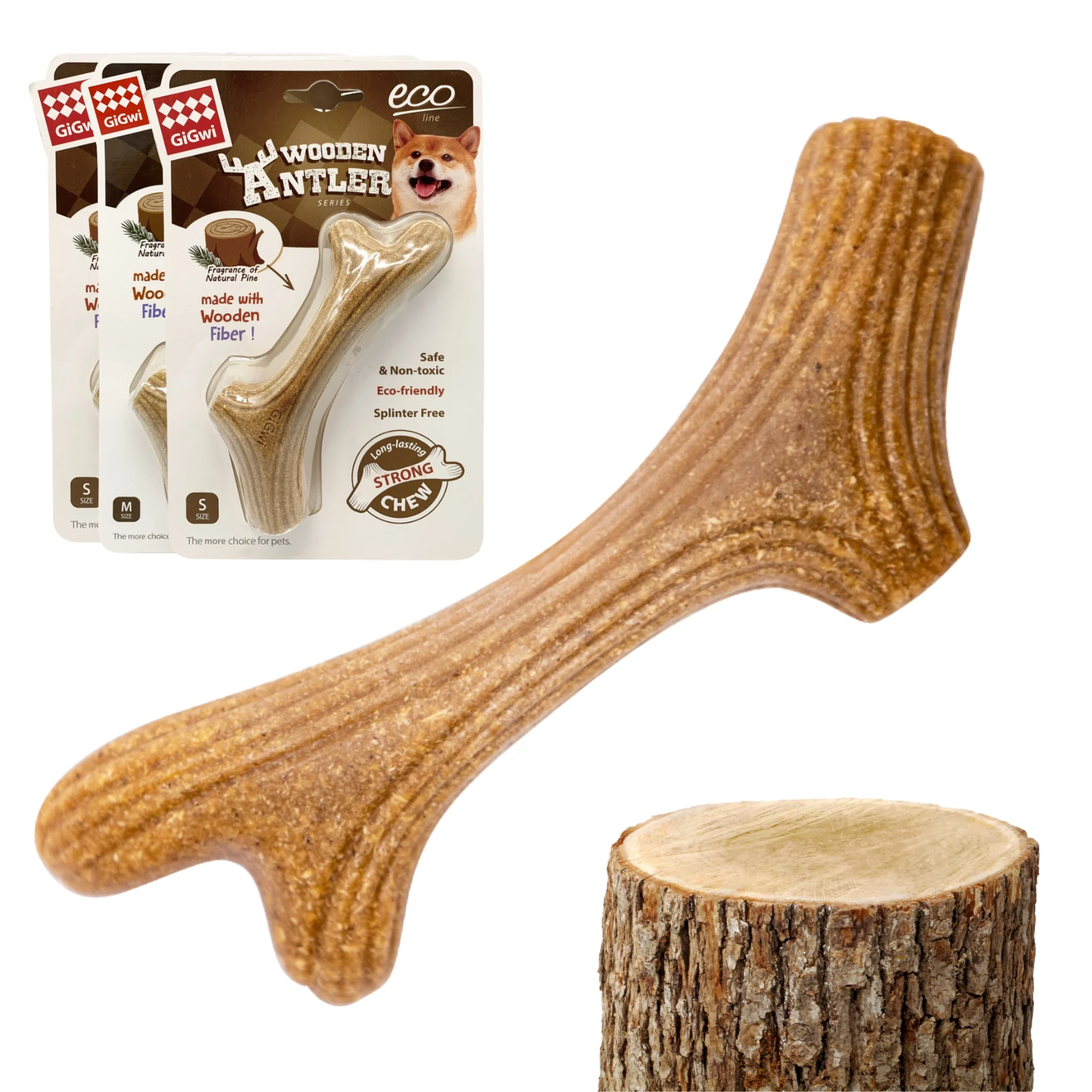 GiGwi Wooden Antler para Perros | Mordedor Natural de Madera Resistente