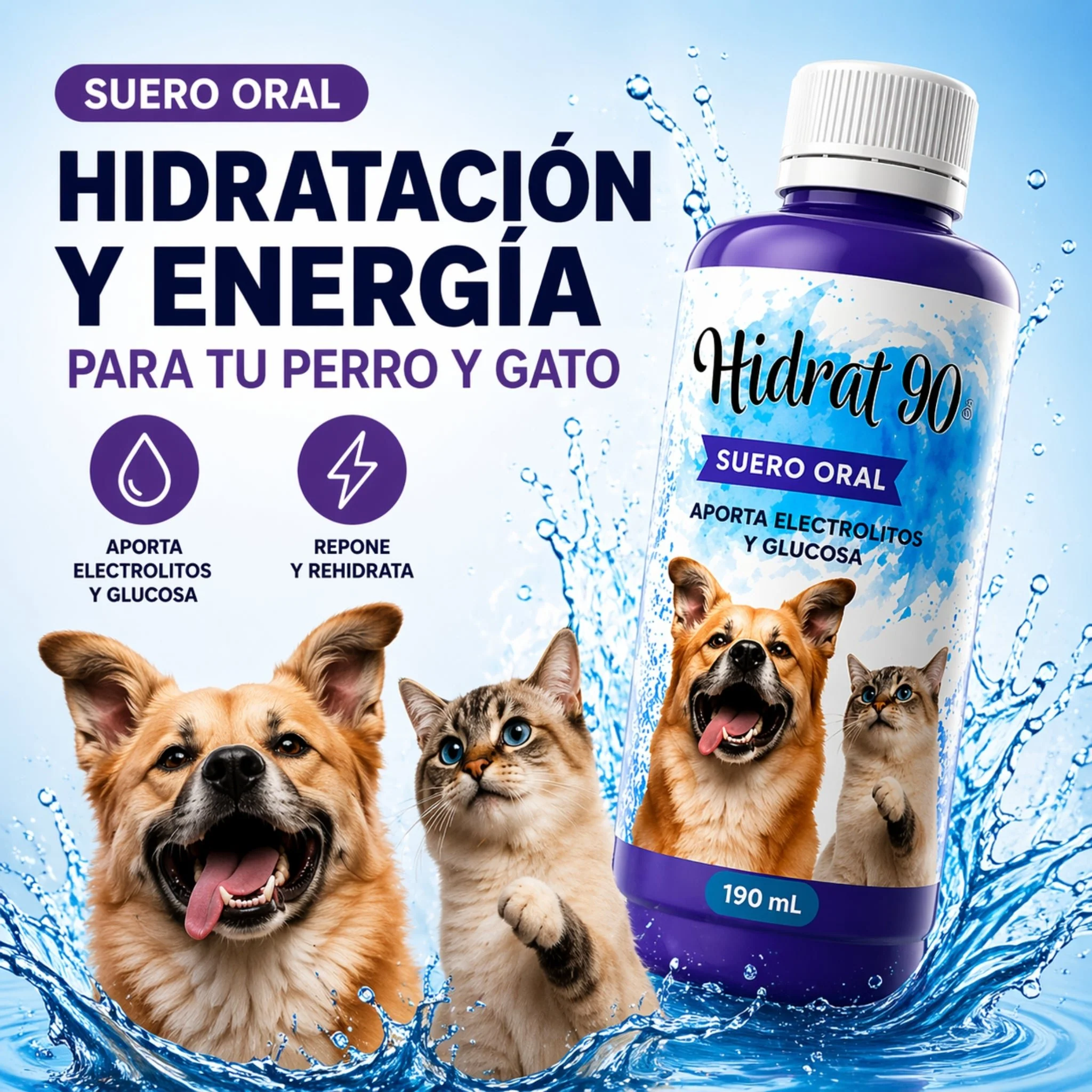 Hidrat-90® Suero Oral Veterinario para Deshidratación en Perros y Gatos - Image 2