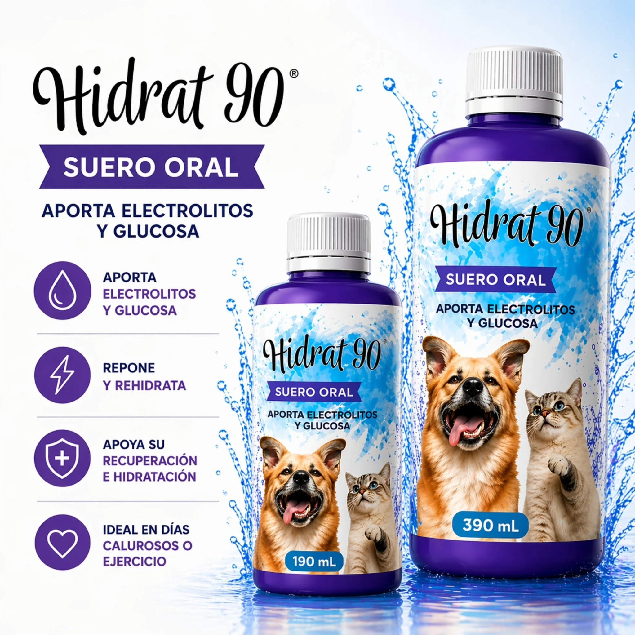 Hidrat-90® Suero Oral Veterinario para Deshidratación en Perros y Gatos - Image 3