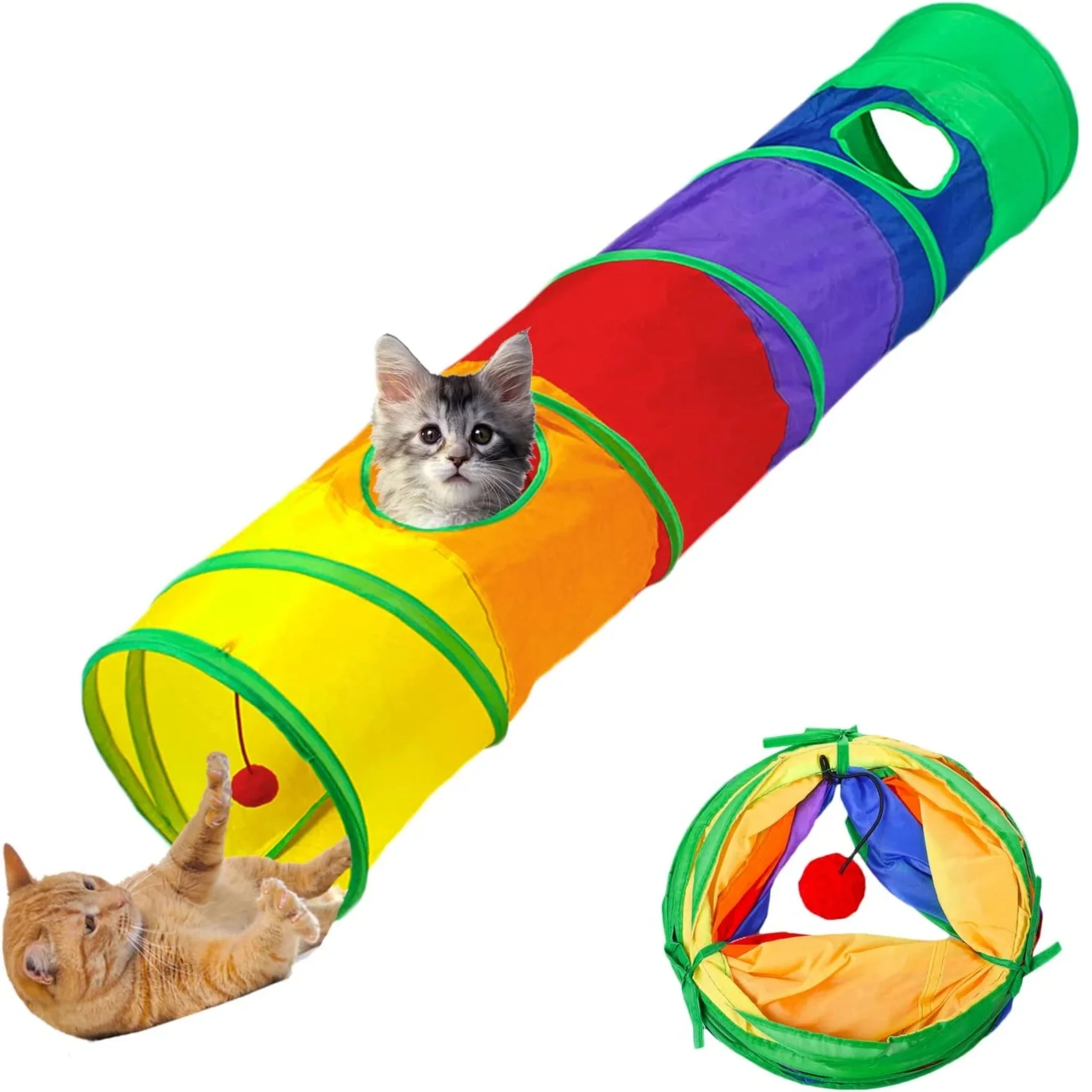 Túnel de Juego para Gatos Plegable Multicolor 123×25 cm - Image 3