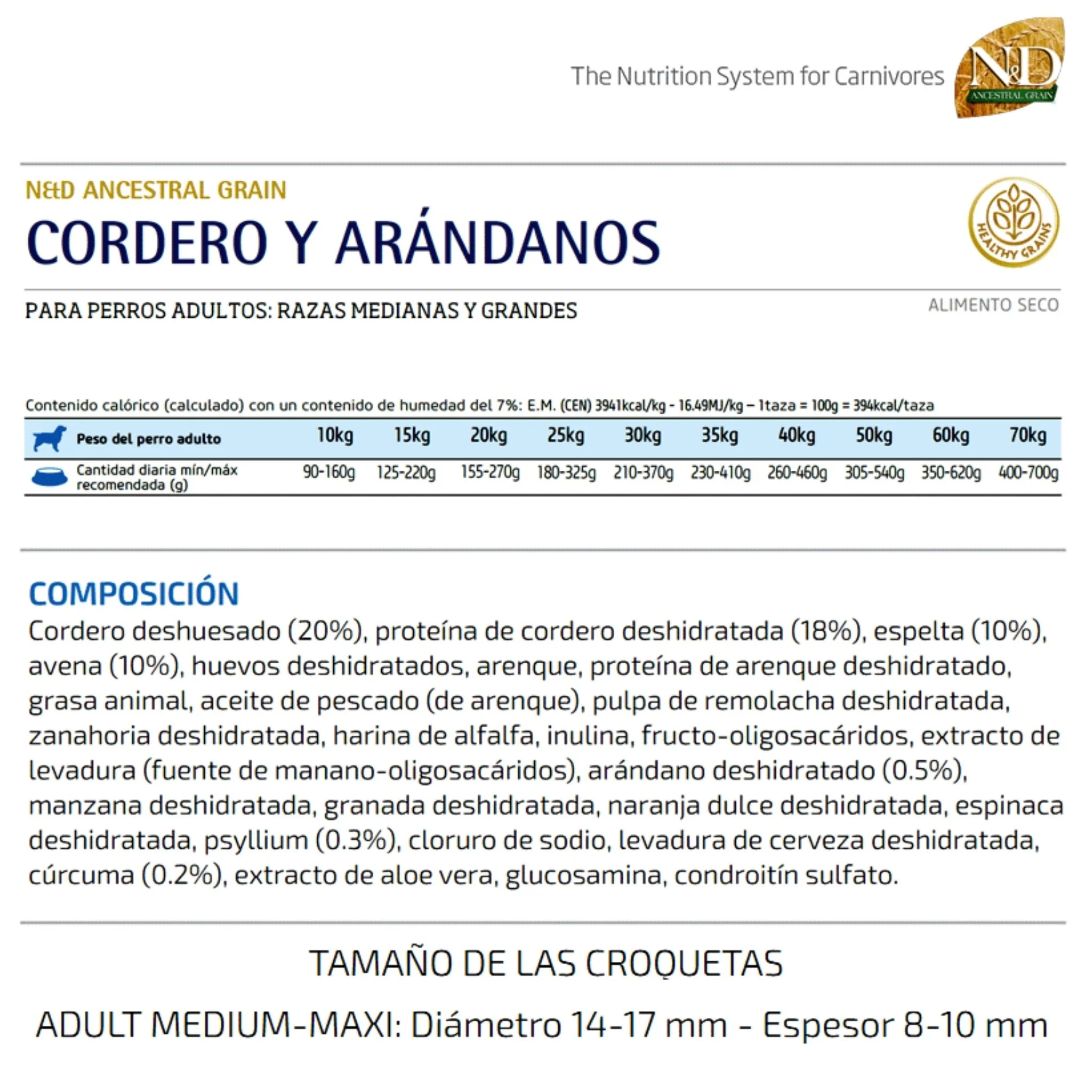 N&D Ancestral Grain Cordero Adult Mini 2.5 kg – Alimento Premium para Perros - Image 2