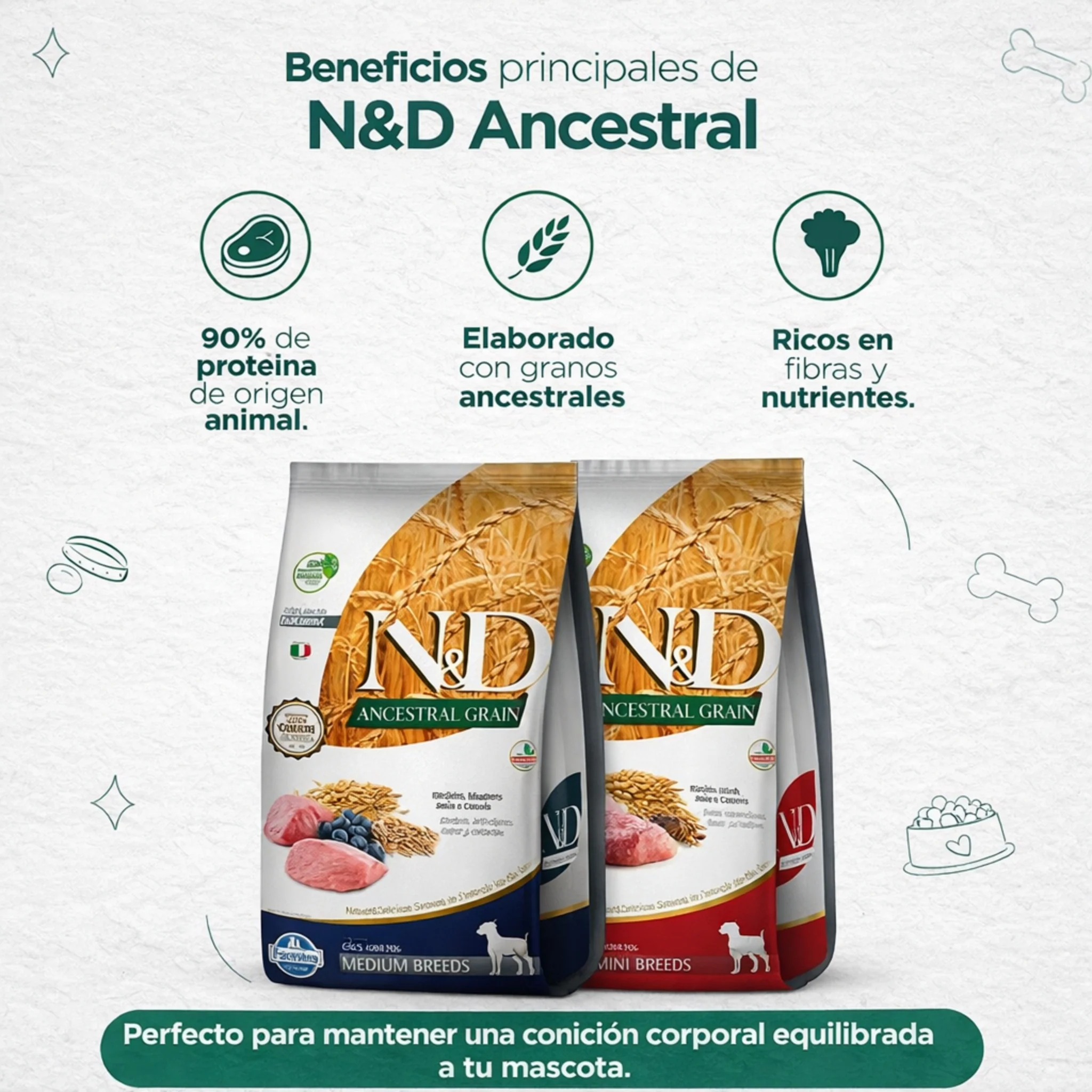 N&D Ancestral Grain Cordero Adult Mini 2.5 kg – Alimento Premium para Perros - Image 3