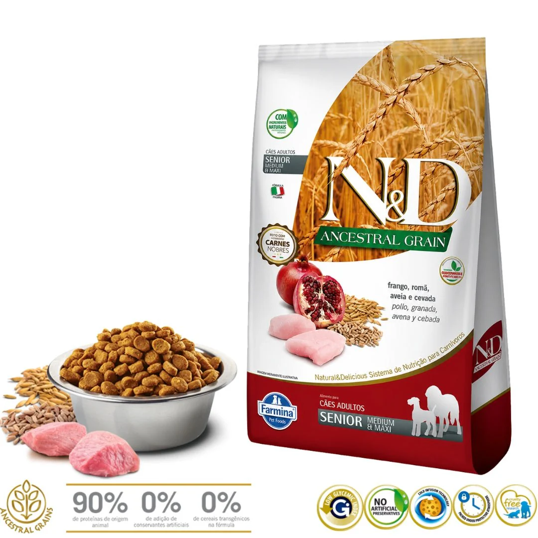 N&D Ancestral Grain Pollo Senior Medium y Maxi