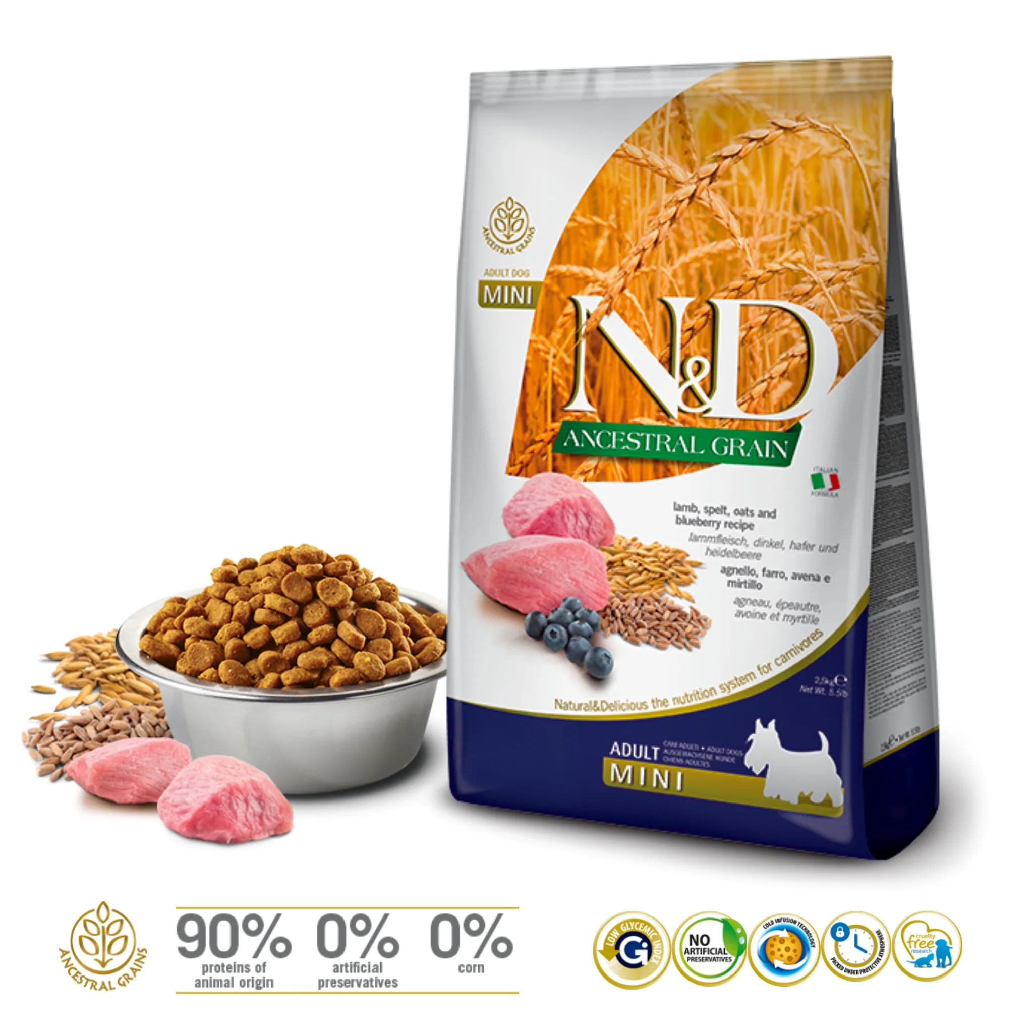 N&D Ancestral Grain Cordero Adult Mini 2.5 kg – Alimento Premium para Perros