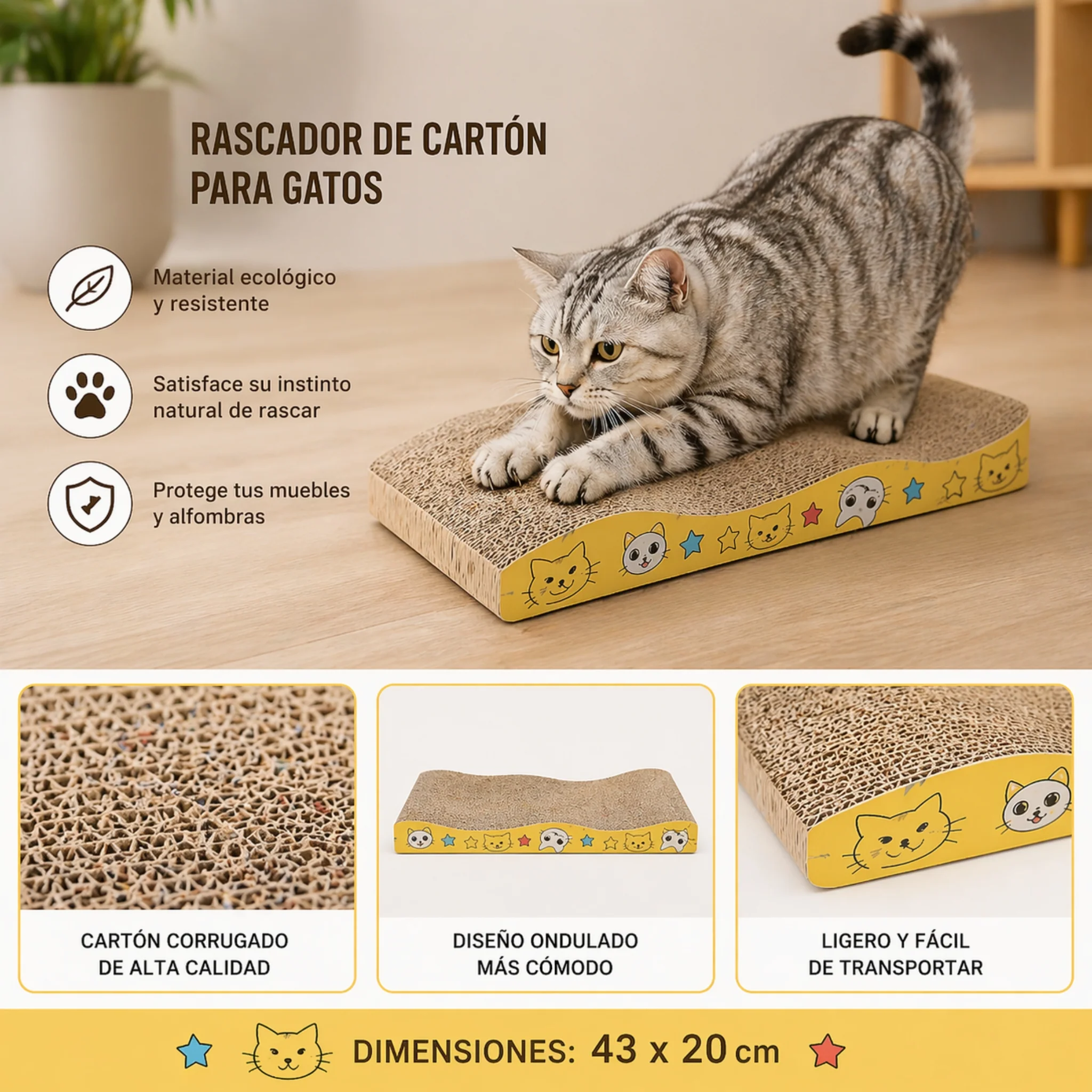 Rascador Plano Panal para Gatos – Cartón Corrugado Antiestrés - Image 3