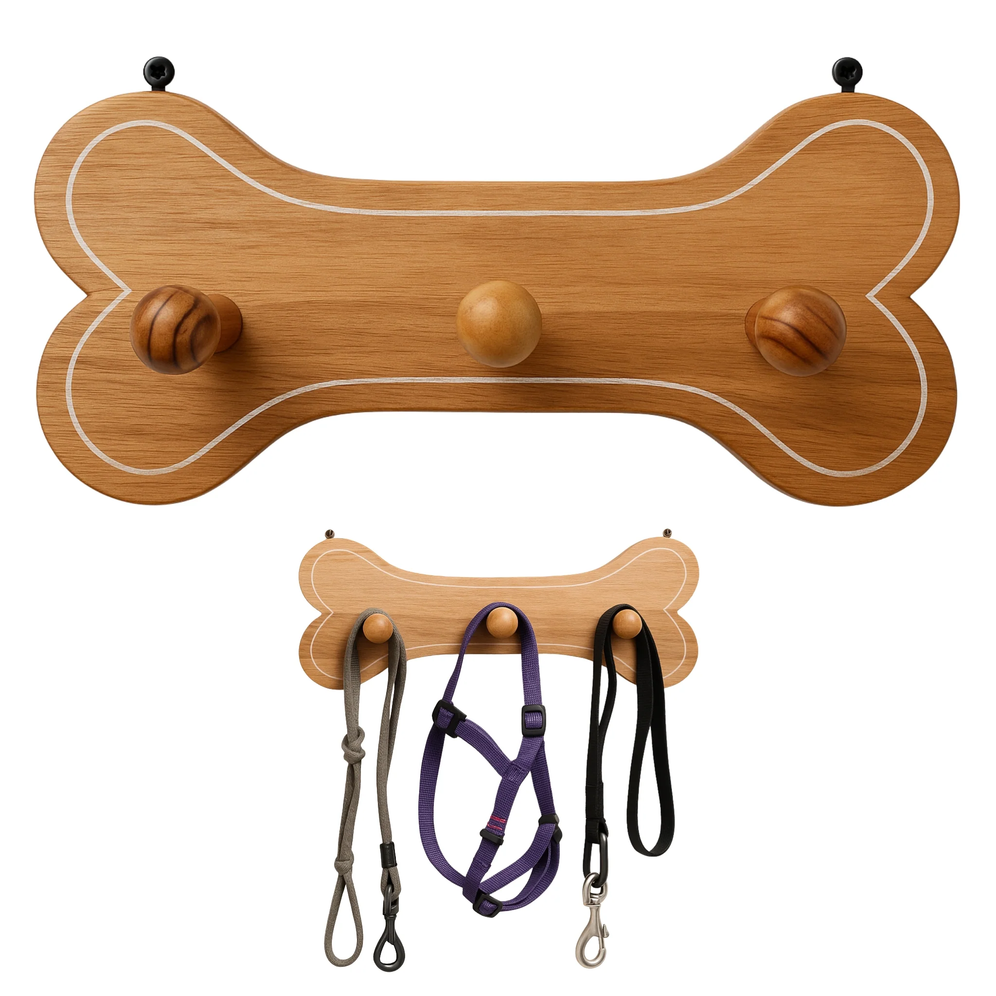 Soporte de Pared para Traillas y Arneses de Perro en Madera de Pino – 36 x 17 cm