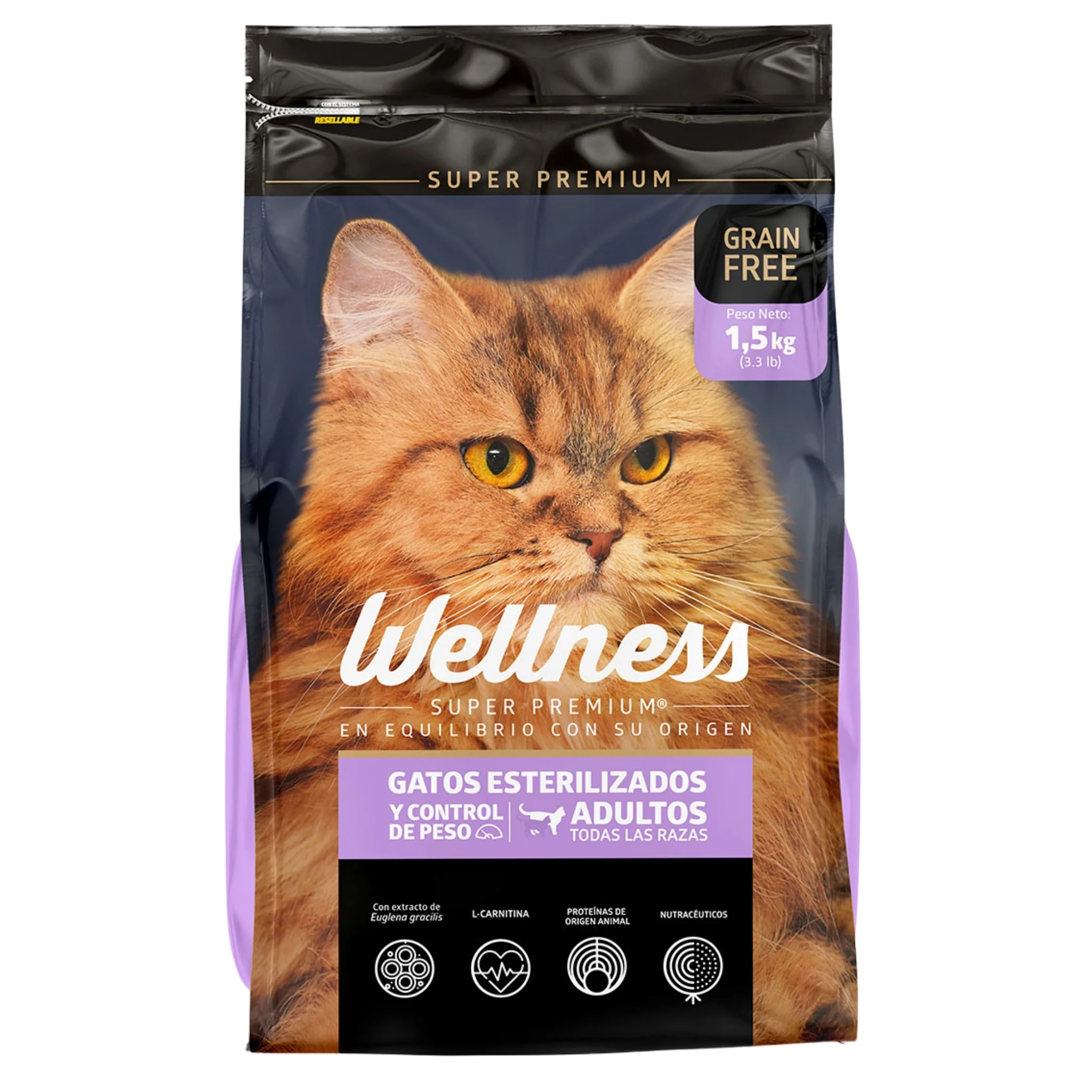 WELLNESS GATOS ESTERILIZADOS CONTROL DE PESO – Alimento Súper Premium para Gatos Adultos 1.5kg